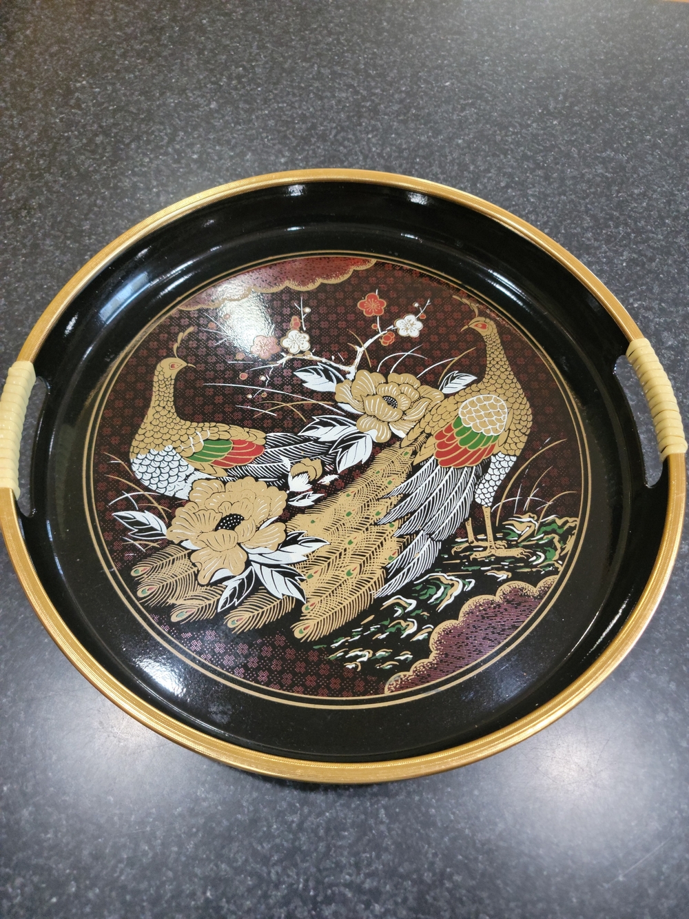Vintage Japanese black lacquer serving tray